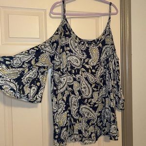 Torrid Cold Shoulder Black And Yellow Paisley